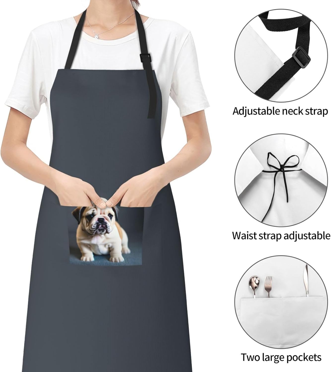 Cute Bulldog Puppy 1 print Waterproof chef's apron with pocket apron for kitchen cooking baking barbecue and gardening