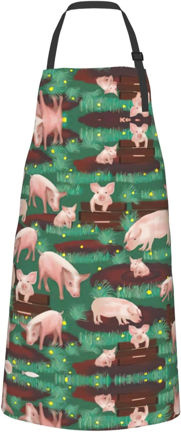 Pigs in Farm Print Laundry apron 28x33 In Waterproof Kitchen Apron wit