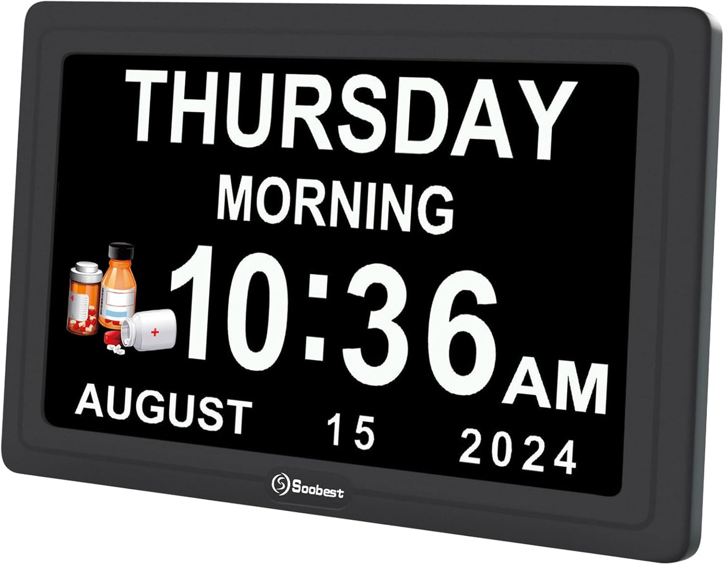 Soobest Dementia Digital Clock for Seniors Elderly, 20 Alarm Reminders 3 Ringtones for Memory Loss Alzheimers, Electric Time Date Day Large Display Calendar Clock, Auto DST, 1024 * 600P HD