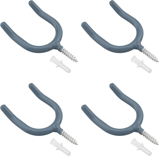 4PCS Threaded U Shaped Gray Hooks 4 Expansion Tubes Heavy Duty Wall Mounted Threaded Storage Screw Hooks Gray Blue for Garden Tools Shovels Rake Racks Brooms