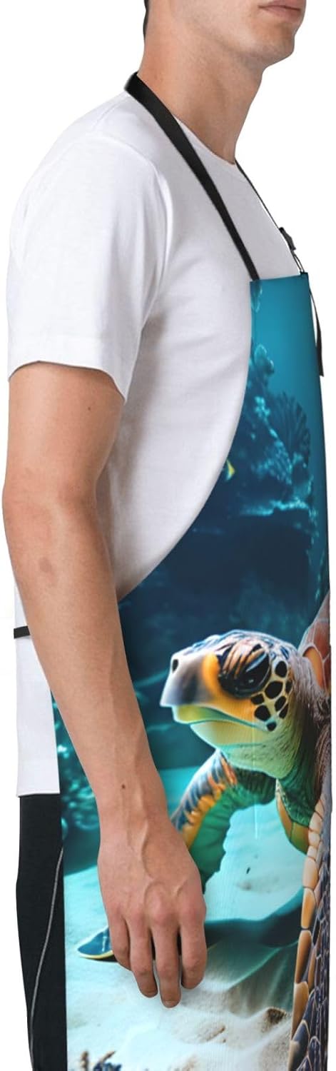 Sea Turtle Print Laundry apron 28x33 In Waterproof Kitchen Apron with Pockets for Cooking Baking