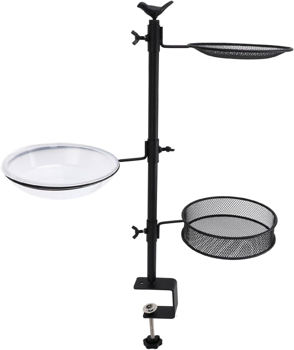 Deck Railing Bird Feeder Heavy Duty Metal Detachable Outdoor Balcony Three Trays Birdseed and Water Bath for Bird Lovers Garden Patio Deck