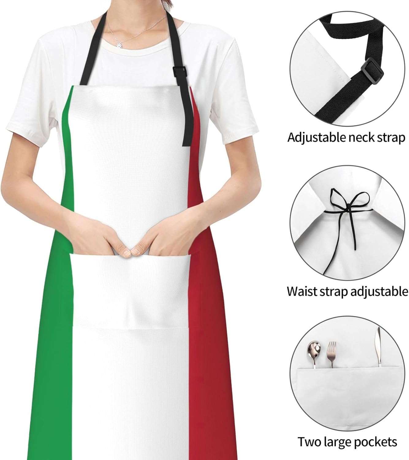 Italian flag Print Laundry apron 28x33 In Waterproof Kitchen Apron with Pockets for Cooking Baking