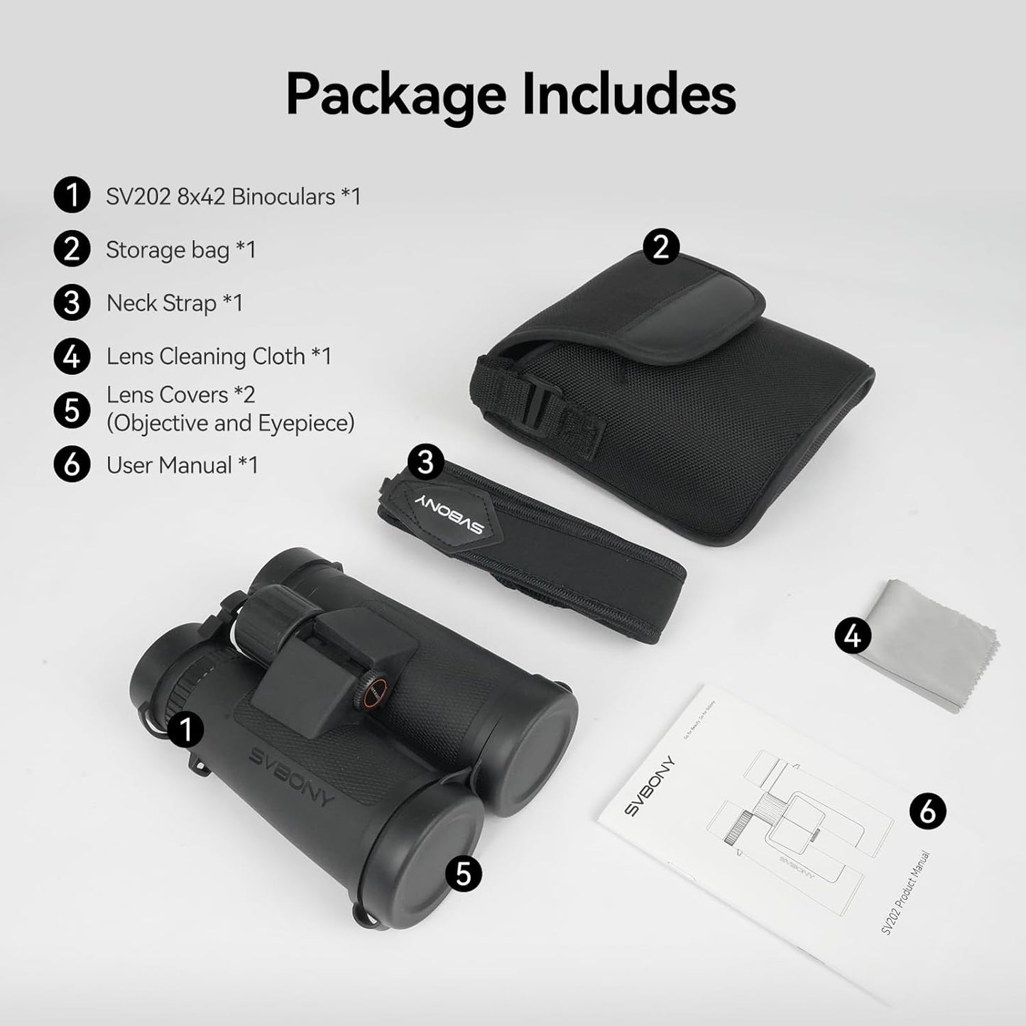 SVBONY Upgraded SV202 8x42 ED Binocular, Binoculars with Extra-Low Dispersion Objective Lenses for Birdwatching, BAK4 & FMC Optic System, Wide View Angle, IPX7 Waterproof for All-Weather Use