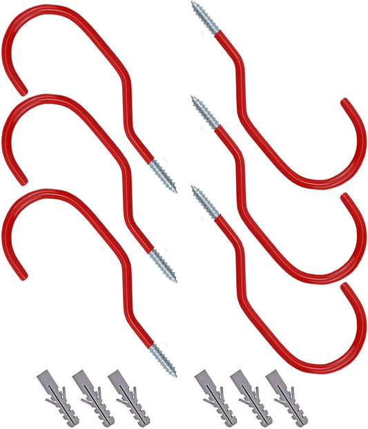 Heavy Duty Bike Hooks for Garage Ceiling - 6-Pack (Red) Storage Hooks 