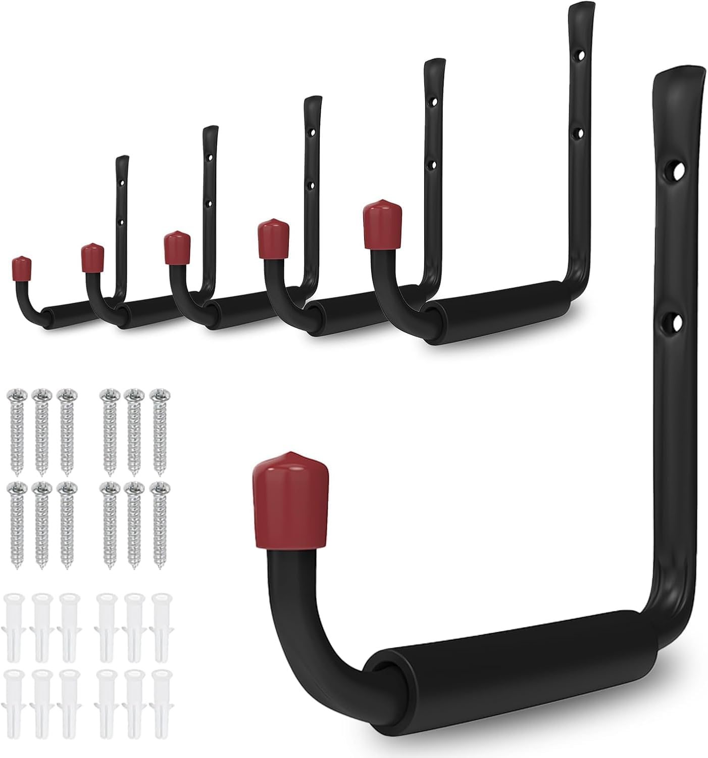6 Pack Garage Hooks Heavy Duty, Multi Functional J Hooks, Anti Slip Ladder Hooks for Bikes, Chairs, Garden Tools and More. (9.48inch)