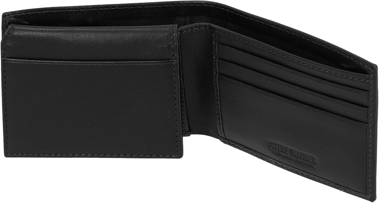 Steve Madden Men's Slim Leather Wallet with Extra Capacity Attached Fl