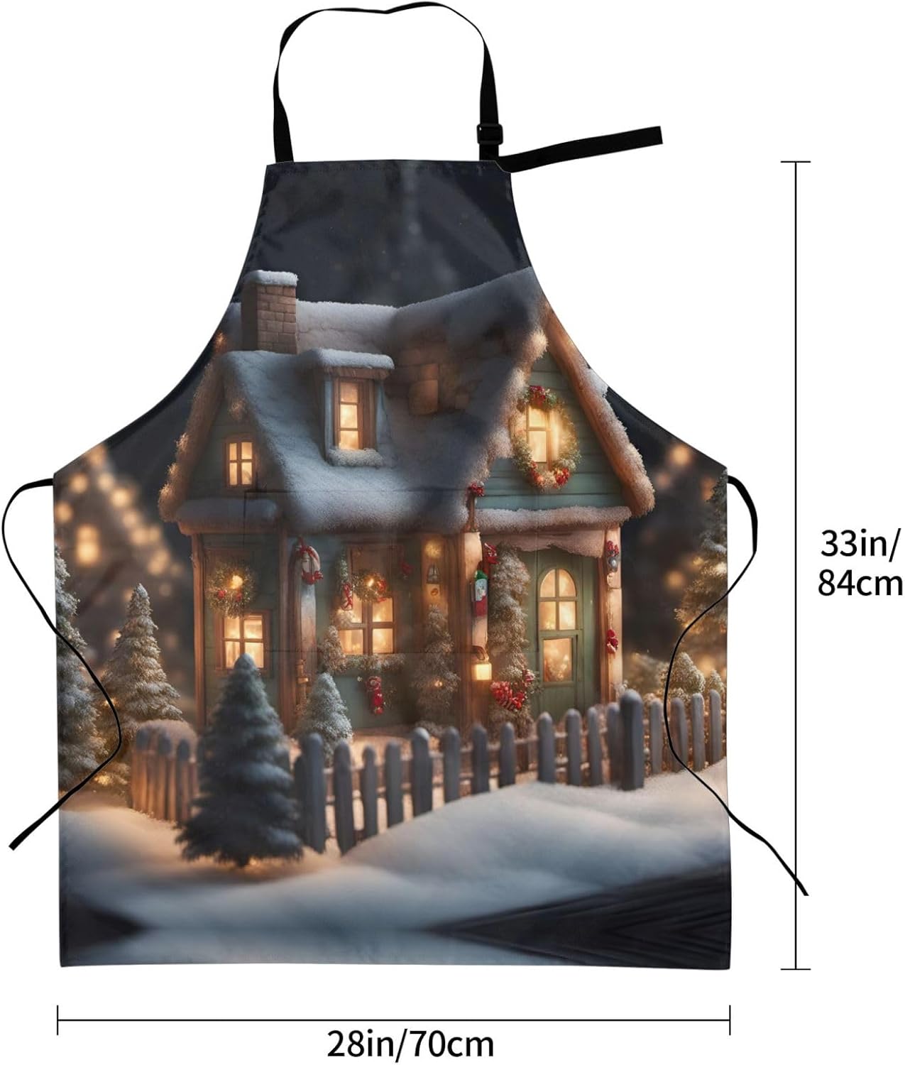 Christmas Village House 4 print Waterproof chef's apron with pocket apron for kitchen cooking baking barbecue and gardening