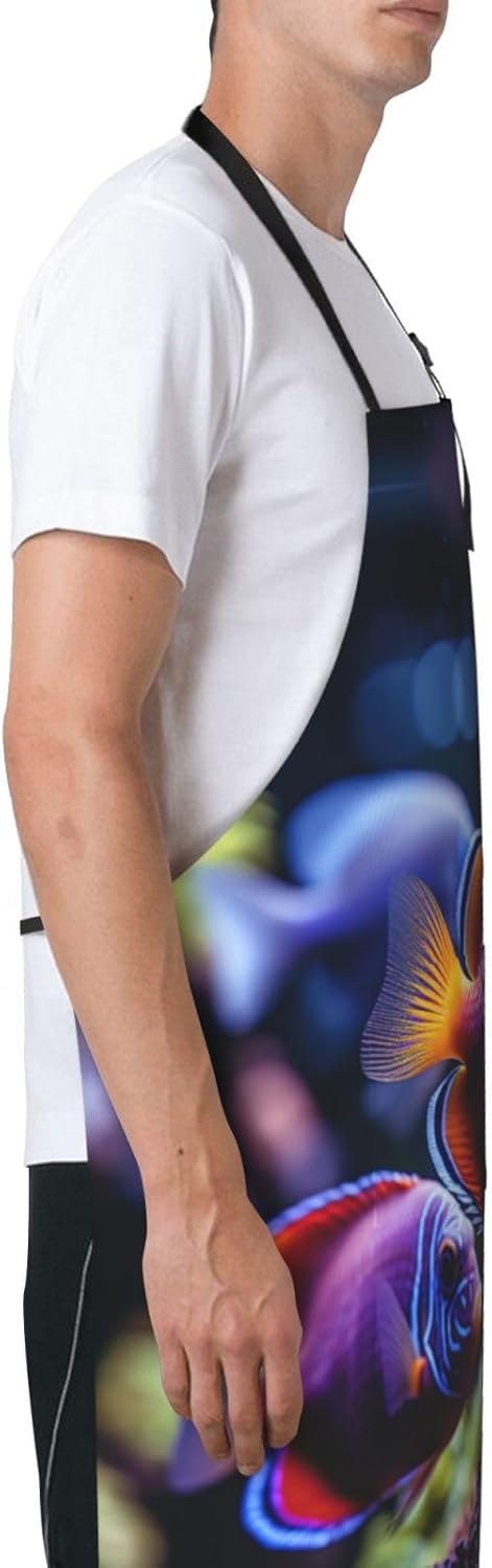 fish aquarium print Waterproof apron with pocket adjustable cooking apron for adult kitchen bibs to bake