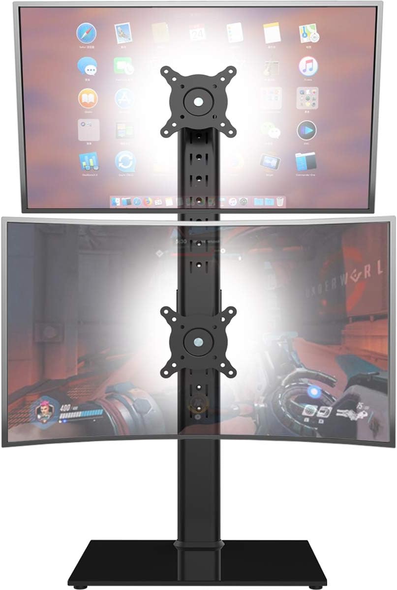 Dual Monitor Stand - Vertical Stack Screen Free-Standing Monitor Riser
