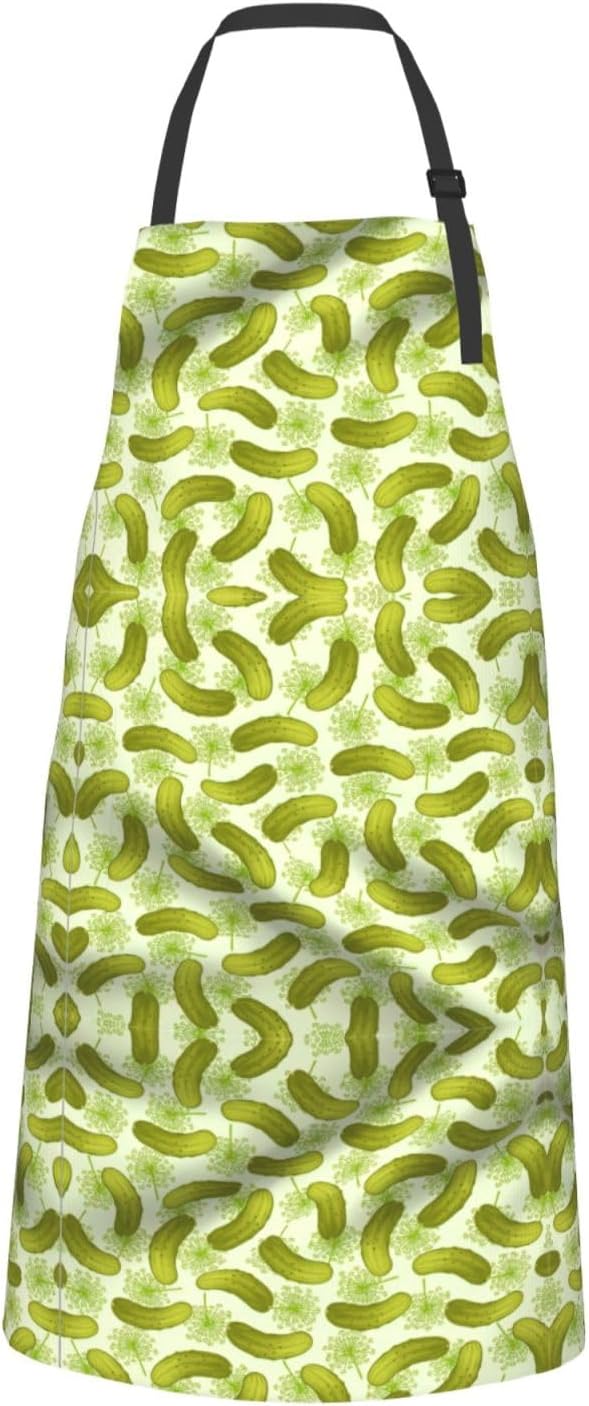 Sushi Dill Pickles print Waterproof apron with pocket adjustable cooki