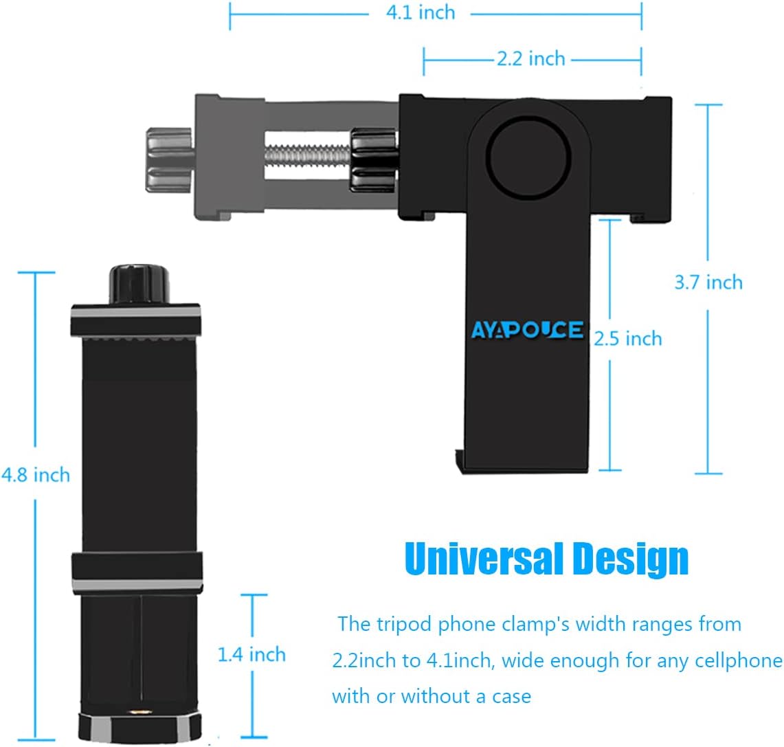 Cell Phone Tripod Mount Holder, Smartphone Tripod Cell Phone Holder Mount Adapter Clip, Digtal Camera Bracket Selfie Lens Monopod Adjustable Ring Light for Camcorder,Compatible for Most Cellphones