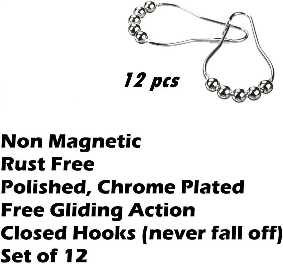 Uigos Shower Curtain Hooks Rings, Rust-Resistant for Bathroom Shower Rods Shower Hooks - Set of 12, Chrome