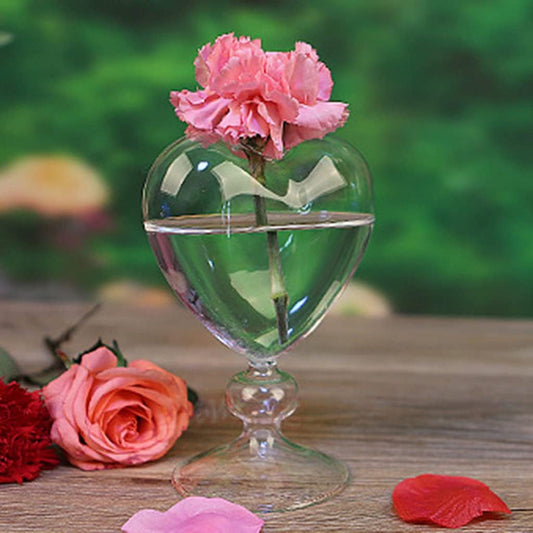 Heart Shape Glass Flower Pot Desktop Standing Vase Planter Container H