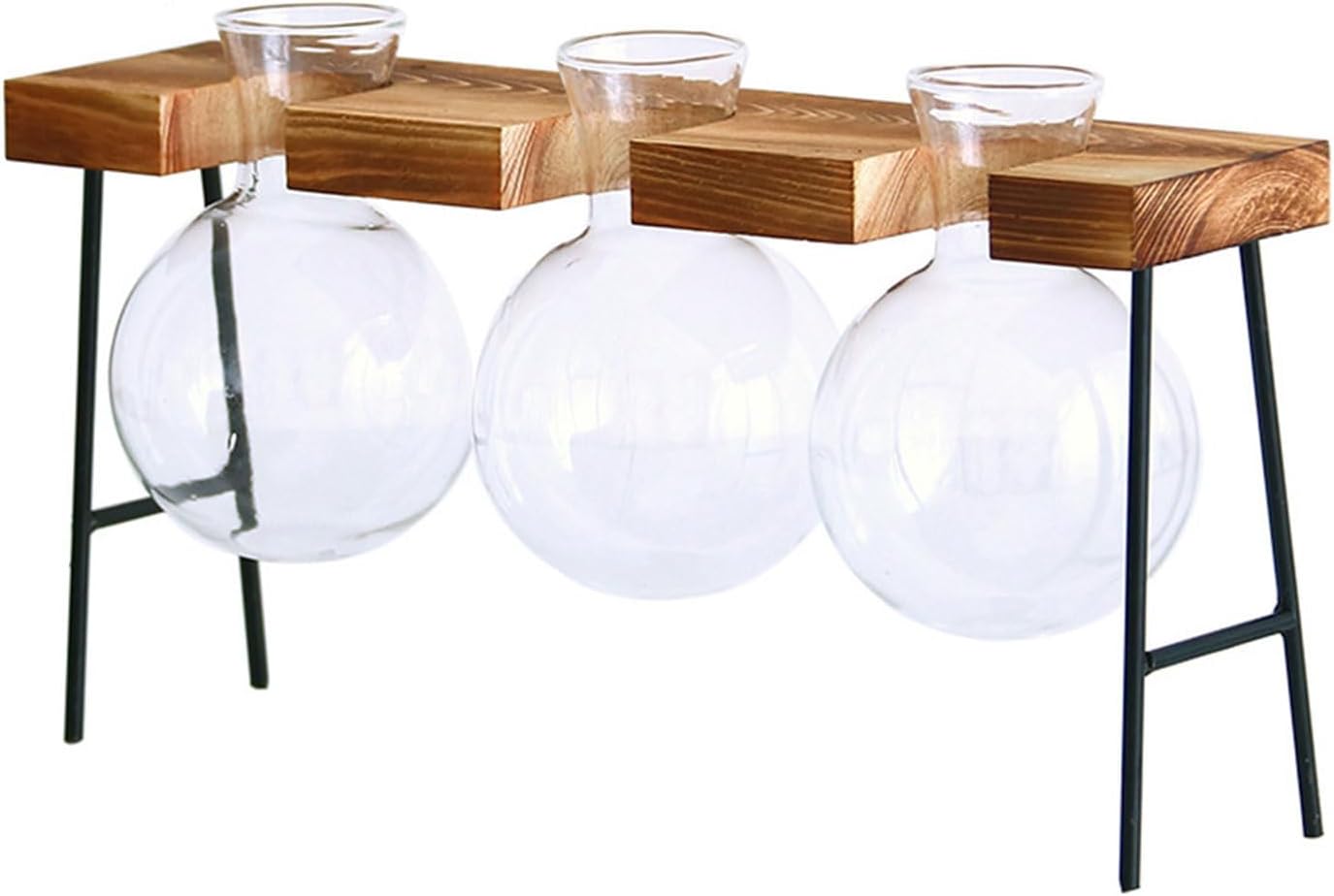 Desktops Plant Terrariums Glass Bulb Vase Plant Propagations Jar with Wooden Stand Flower Planter for Hydroponics Plant