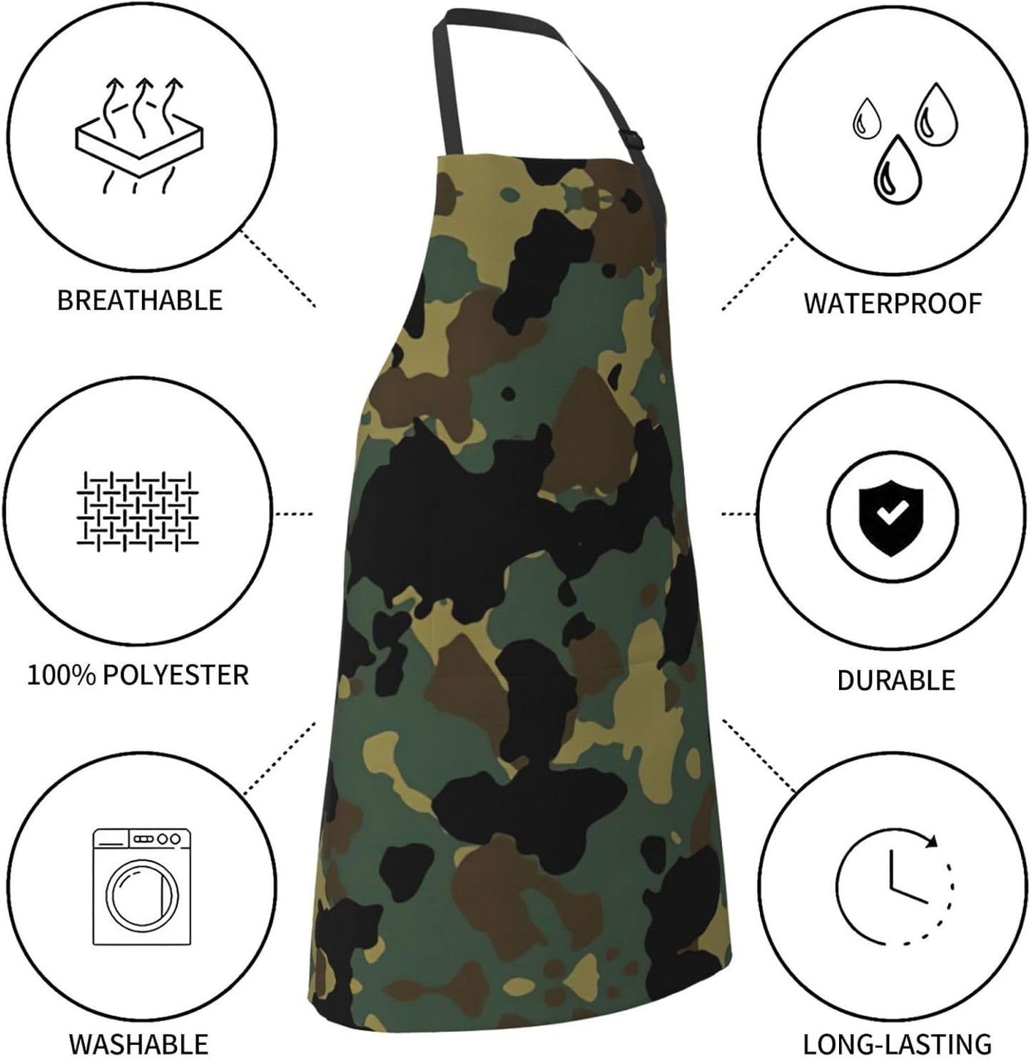Camouflage Pattern Print Laundry apron 28x33 In Waterproof Kitchen Apron with Pockets for Cooking Baking