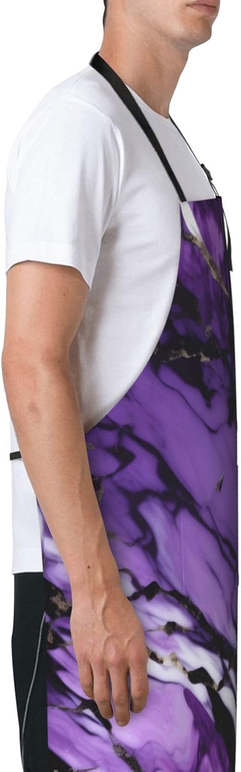 YANYU marble purple Print 28x33 In Kitchen Apron Stylish Chef Apron with Pockets for Cooking Baking Painting