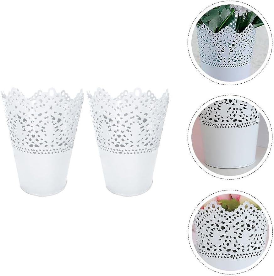 BESTOYARD 4 Pcs White Iron Floral Vase, Tabletop Flower Pot, Wedding B