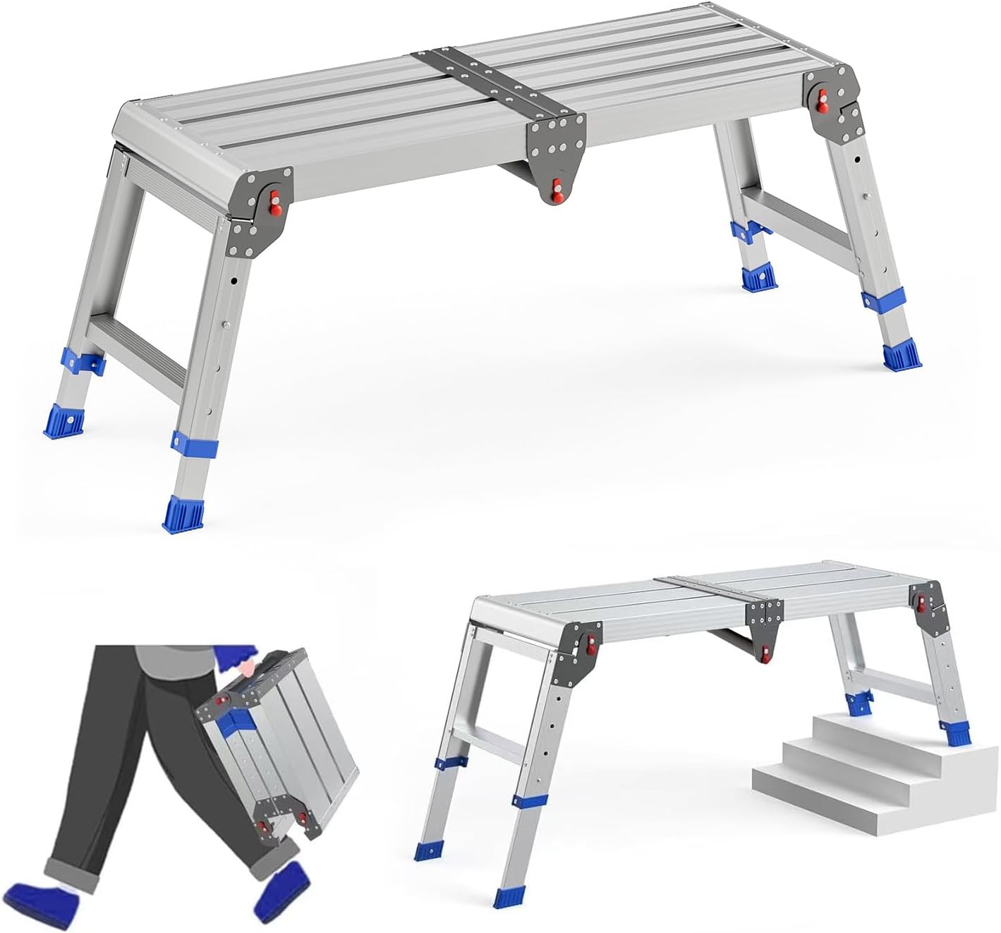 Folding Work Platform for Adults, Aluminum Foldable Step Stool Adjusta