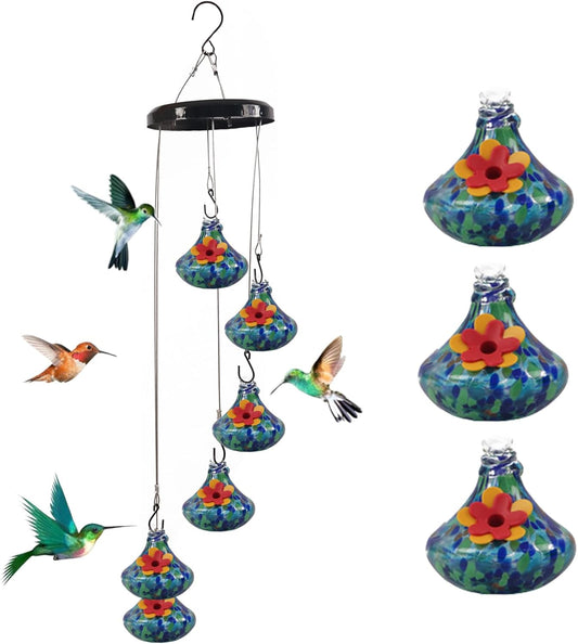 2024 New Charming Windchimes Hummingbird Feeders, Unique Hand Blown Glass Hummingbird Feeders for Outdoors Hanging, Multiple Hummingbird Feeder, Garden Decor for Outside Patio
