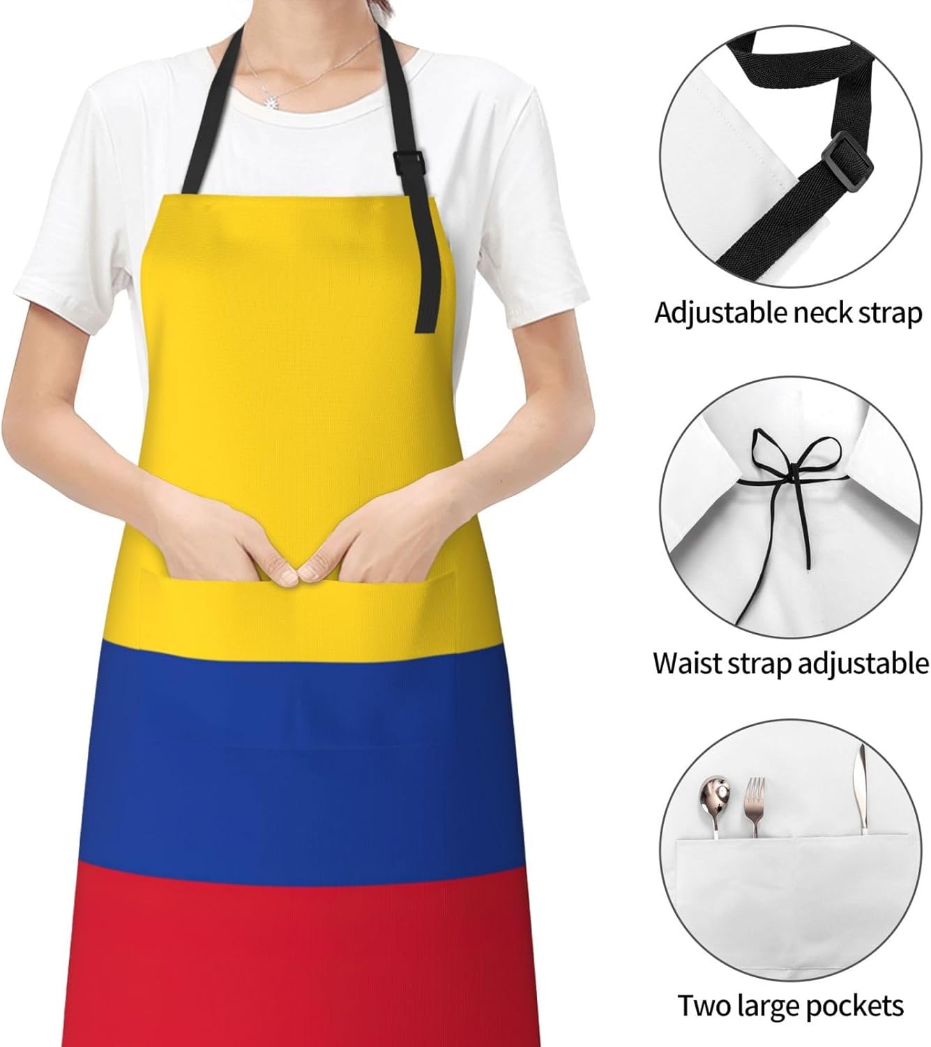 Flag of Colombia Print 28 x 33in Waterproof Apron with Pockets Fashionable Versatile Smock for Baking