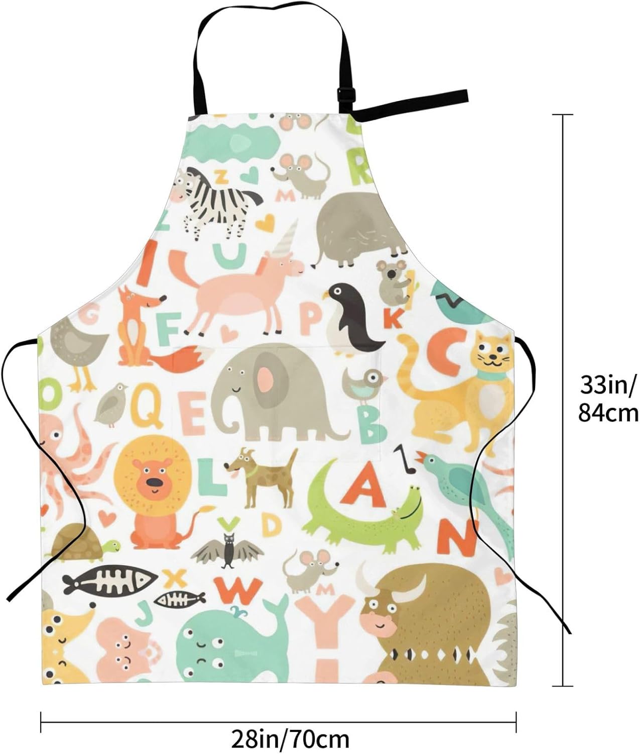 Zoo Alphabet Animal Print Laundry apron 28x33 In Waterproof Kitchen Apron with Pockets for Cooking Baking
