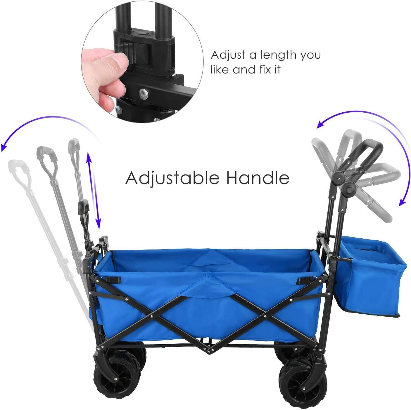 Collapsible Utility Wagon, Heavy Duty Folding Portable Push and Pull Hand Cart with Removable Canopy, for Shopping, Picnic, Beach, Camping (Blue) (Blue)