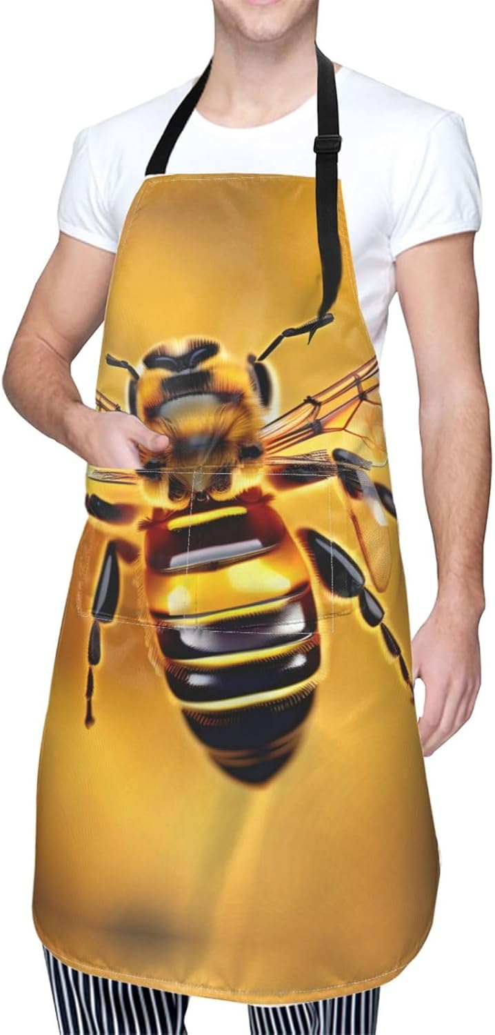 honey-bee print Waterproof apron with pocket adjustable cooking apron for adult kitchen bibs to bake
