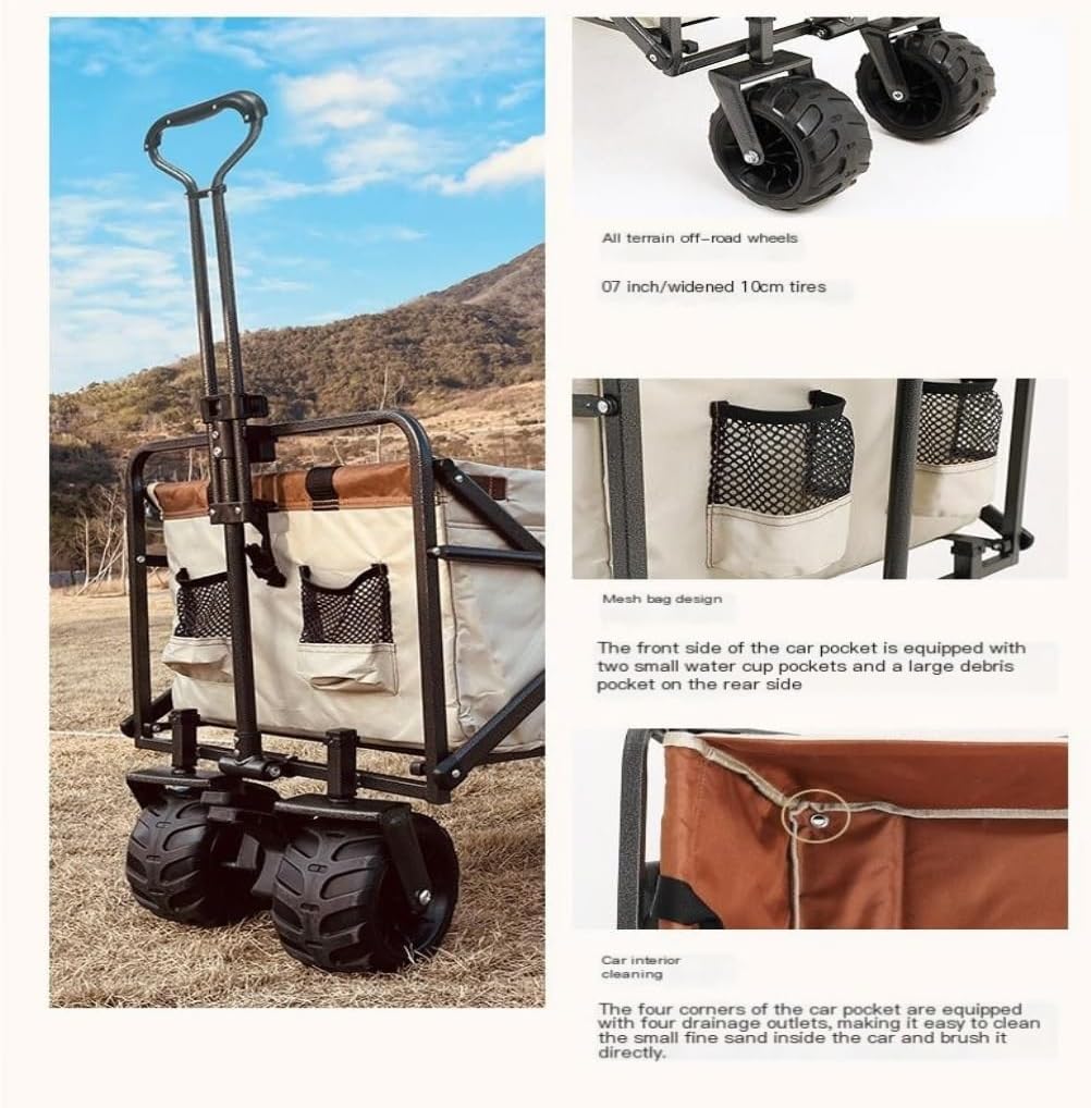 Portable Camping Cart,Outdoor Folding Beach Camping Trolley Cart with Tent Trailer Off Road Supplies Picnic Camp Shopping Green Color