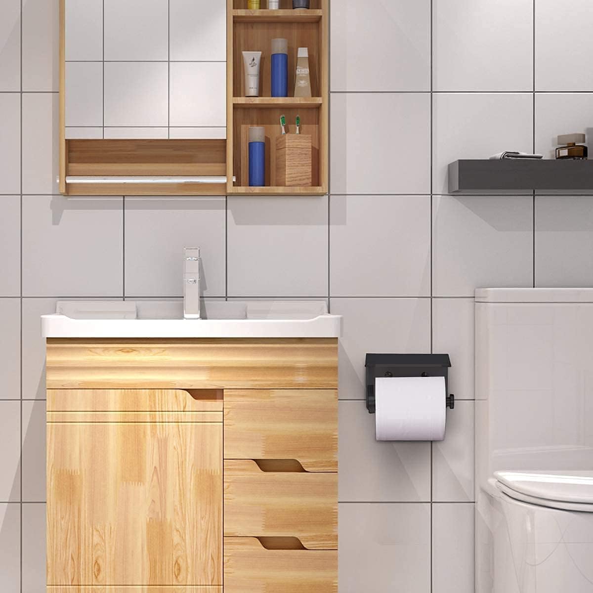 VAEHOLD Self Adhesive Toilet Paper Holder with Phone Shelf Stainless S