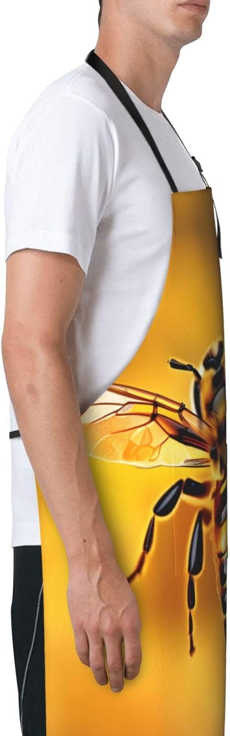 honey-bee print Waterproof apron with pocket adjustable cooking apron for adult kitchen bibs to bake