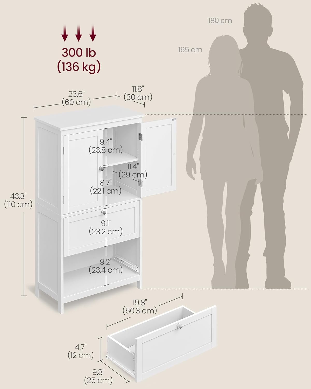 VASAGLE Bathroom Floor Storage Cabinet, Bathroom Storage Unit, Freesta