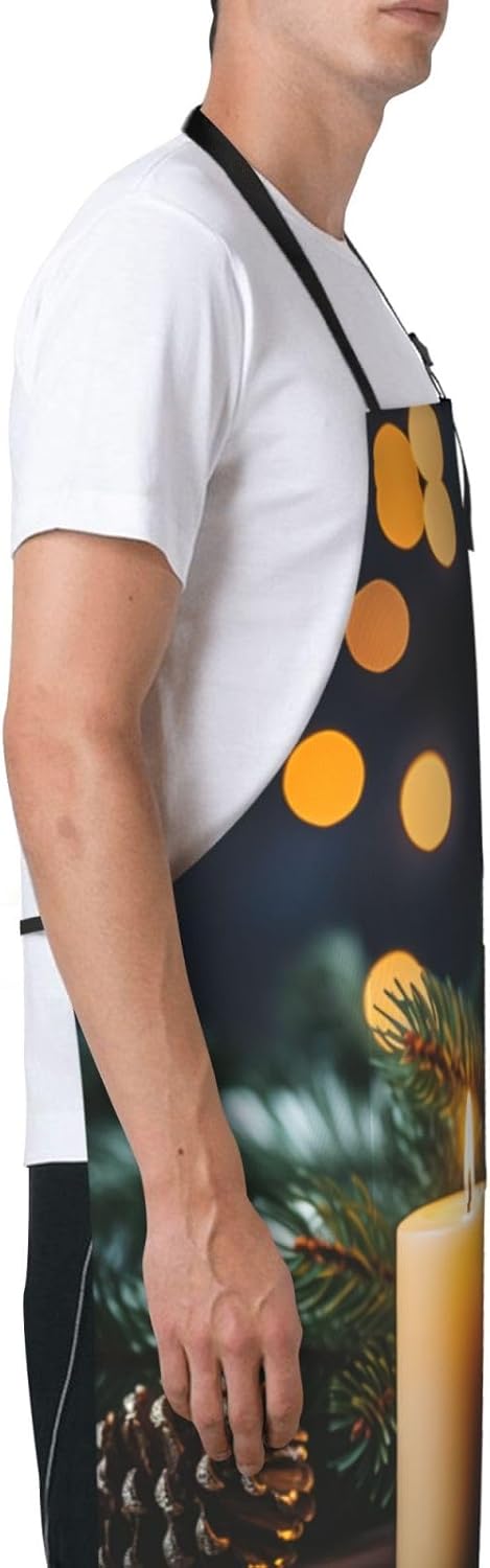 Christmas trees Candles print Waterproof apron with pocket adjustable cooking apron for adult kitchen bibs to bake