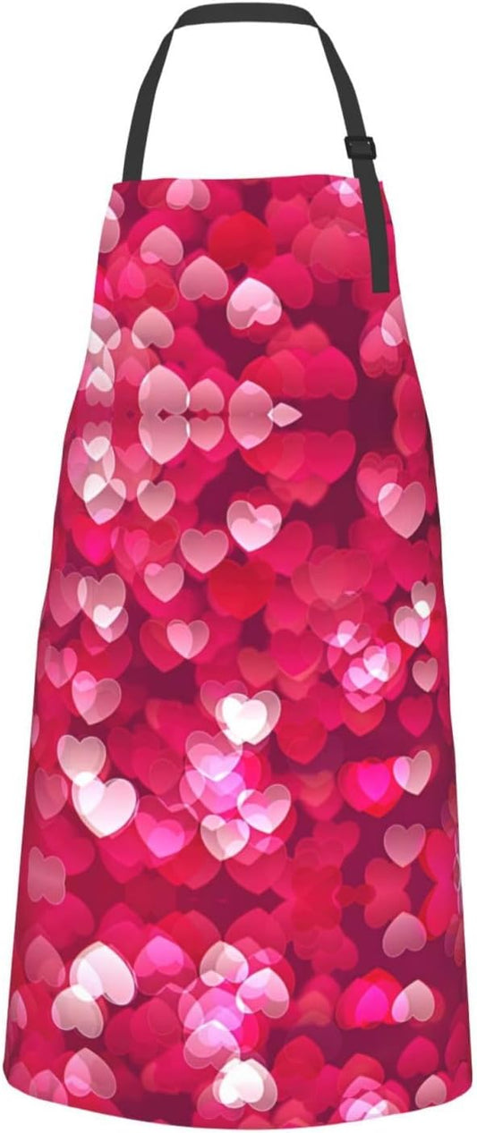 Valentine's Day Love Heart Print 28x33 In Adult Kitchen Apron with Poc