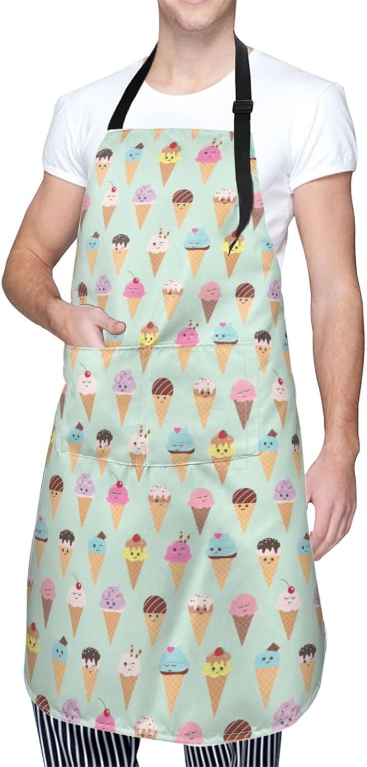 Ice Cream Cones print Waterproof apron with pocket adjustable cooking 