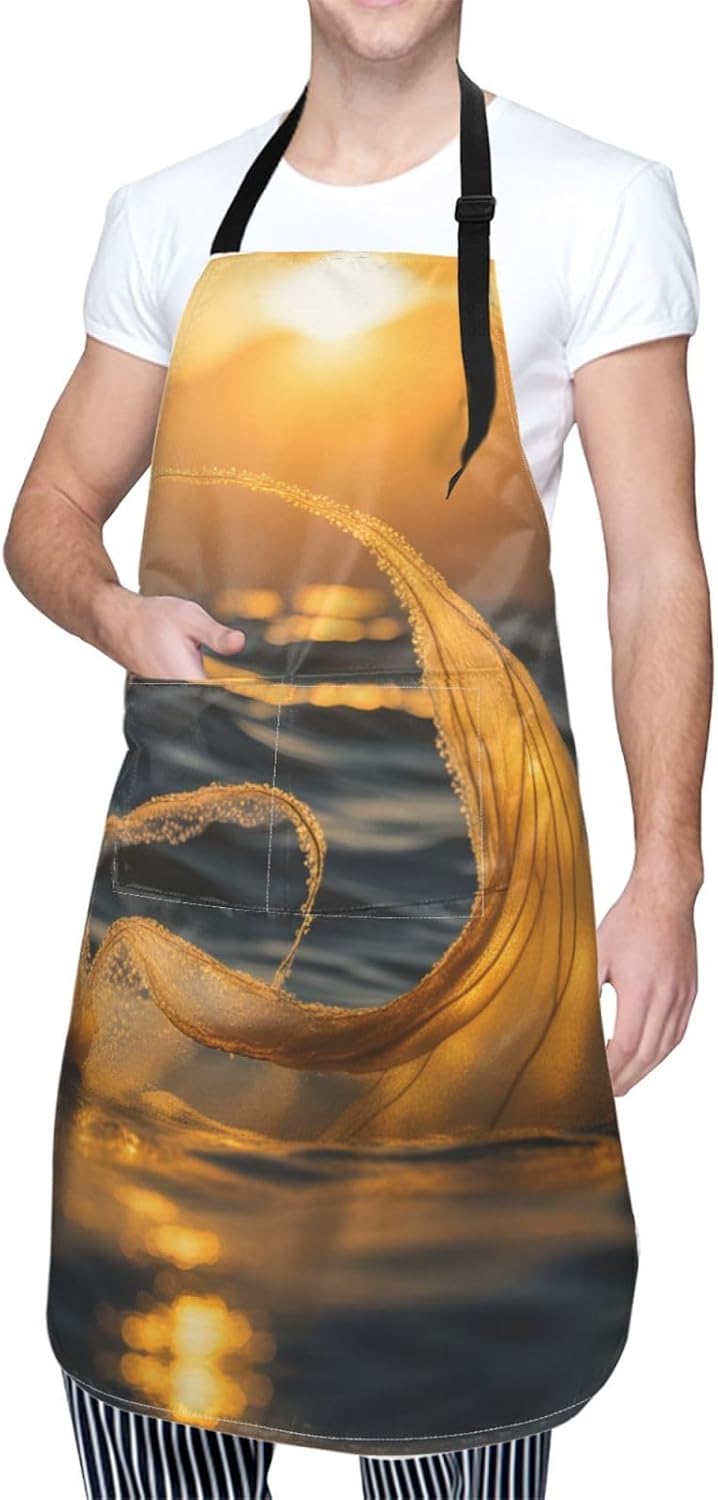 Mermaid Tail print Waterproof chef's apron with pocket apron for kitchen cooking baking barbecue and gardening