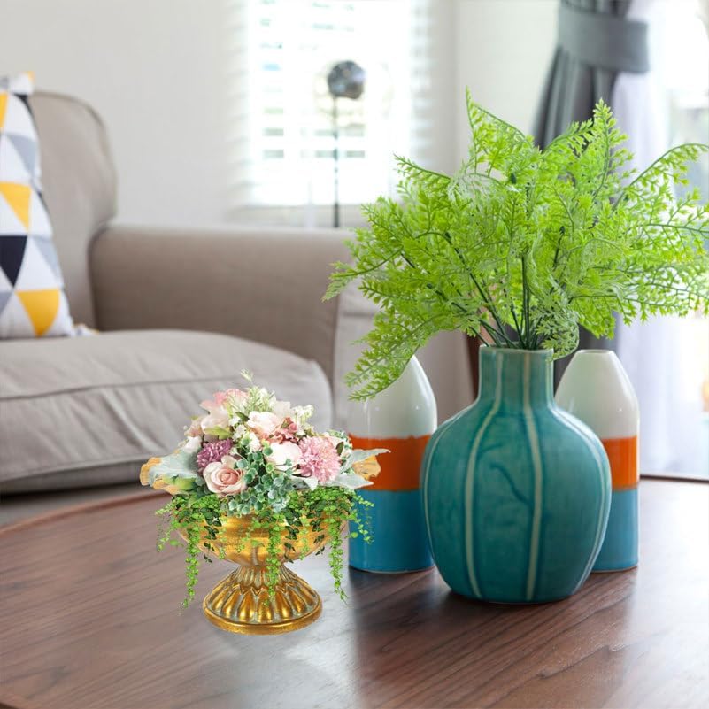 2Pcs Gold Urn Vase for Centerpieces: 3.9in Vintage Compote Bowl Vase - Metal Planter for Wedding Table Decoration