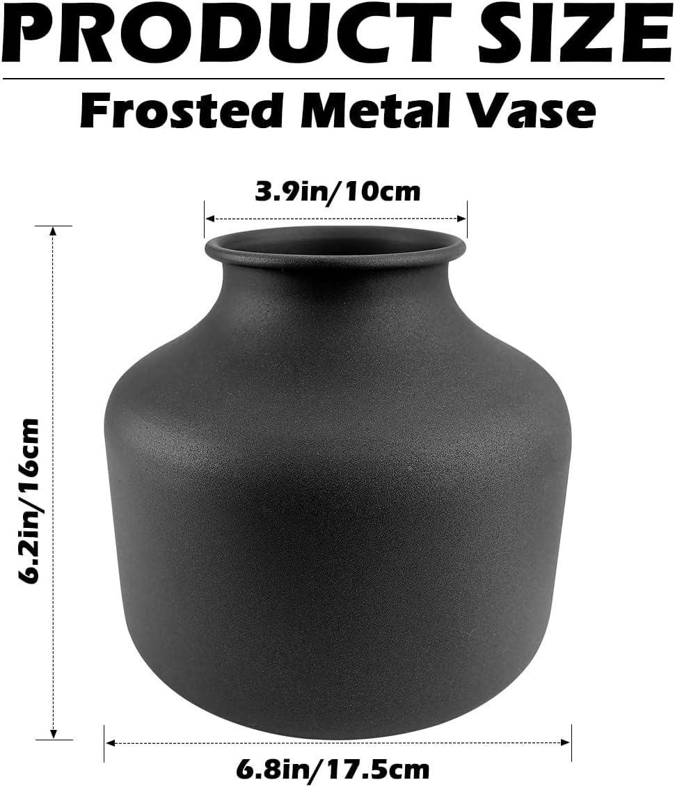 Matte Black Metal Vase - Elegant Dry Pot for Floral Arrangements, Planter Holder, Bud Vases and Centerpiece Decor for Home Table Centerpiece Party Decor