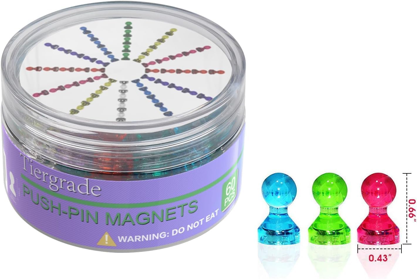 Tiergrade Push Pin Magnets - 58 Pack 7 Assorted Color Strong, Office, 