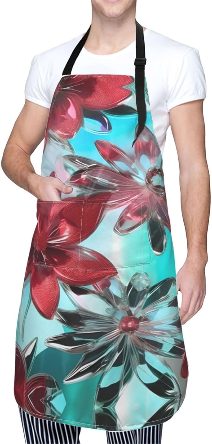 flower stained glass print Waterproof chef's apron with pocket apron f