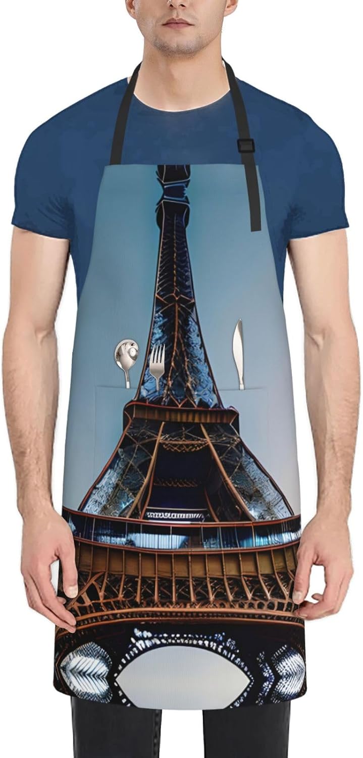 Paris Eiffel Tower Print Laundry apron 28x33 In Waterproof Kitchen Apron with Pockets for Cooking Baking