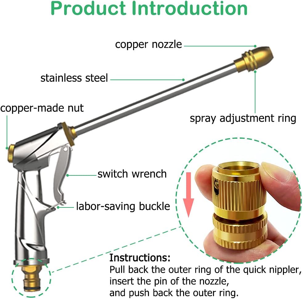Garden Hose Nozzle Heavy Duty Brass Metal Sprayer Nozzle High Pressure Spray Gun 360° Rotaing Water Adjustmen for Car Washing, Outdoor Gardening, Pets Shower, Patio Cleaning