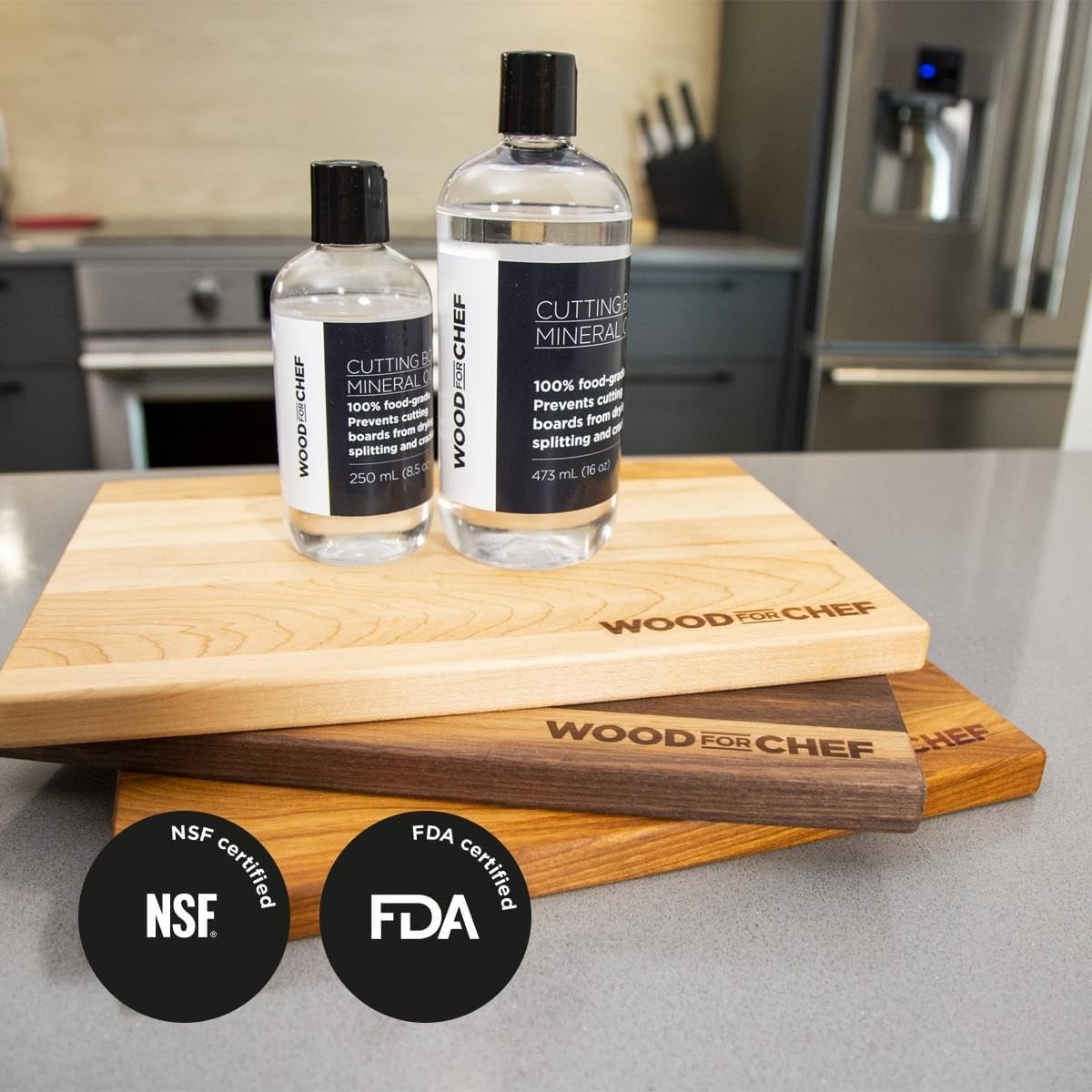 Cutting Board Food Grade Mineral Oil (8.5 oz) - Revitalize Cutting Board, Butcher Block, Countertops, Wood Utensils and Stainless Steel - Food Safe - Made in North America