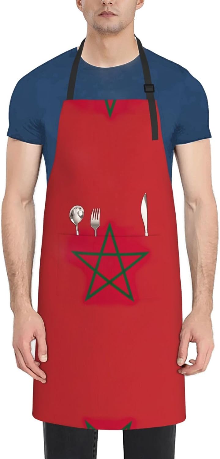 Flag of Morocco Print Laundry apron 28x33 In Waterproof Kitchen Apron with Pockets for Cooking Baking