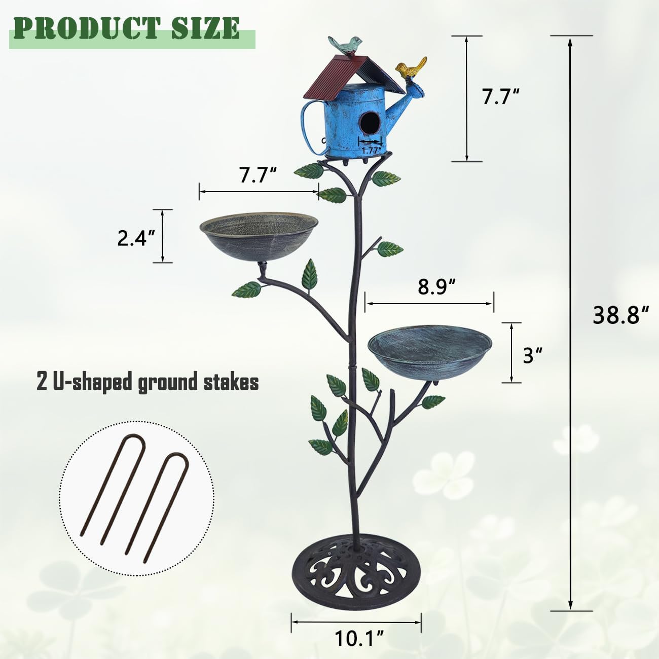 Metal Birdhouse Outdoor, Birdhouse Pole – Integrates Bird Feeder and Bird Bath, 3-in-1 Multi-Functional for Yard Decorations Outdoor, Cast Iron Base