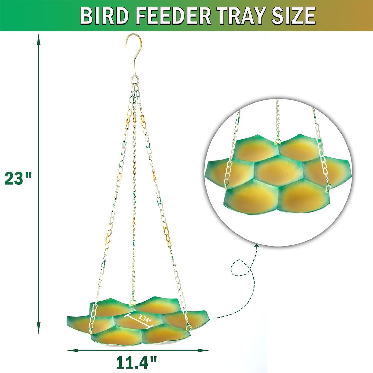 23" H Hanging Bird Feeder, Metal Bird Feeders for Outdoors Hanging, Flat Bird Feeder Seed Tray for Outside Garden Yard Decor