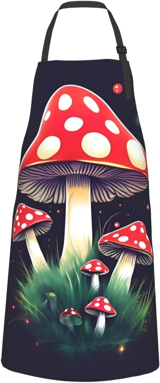 Magic Mushrooms print Waterproof apron with pocket adjustable cooking apron for adult kitchen bibs to bake