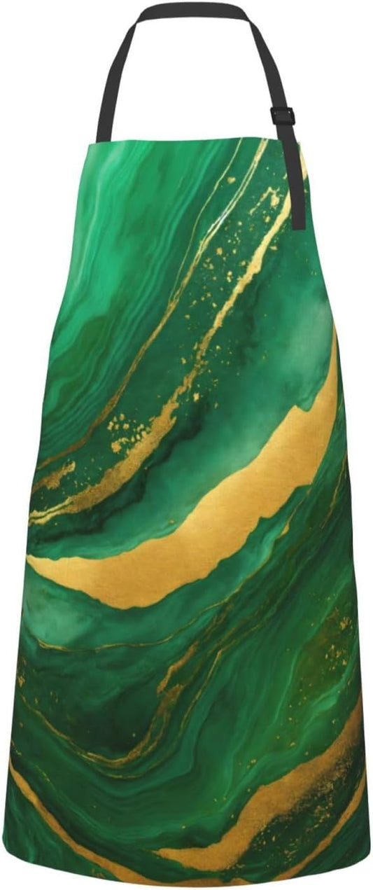 black and gold geometric Print Laundry apron 28x33 In Waterproof Kitchen Apron with Pockets for Cooking Baking