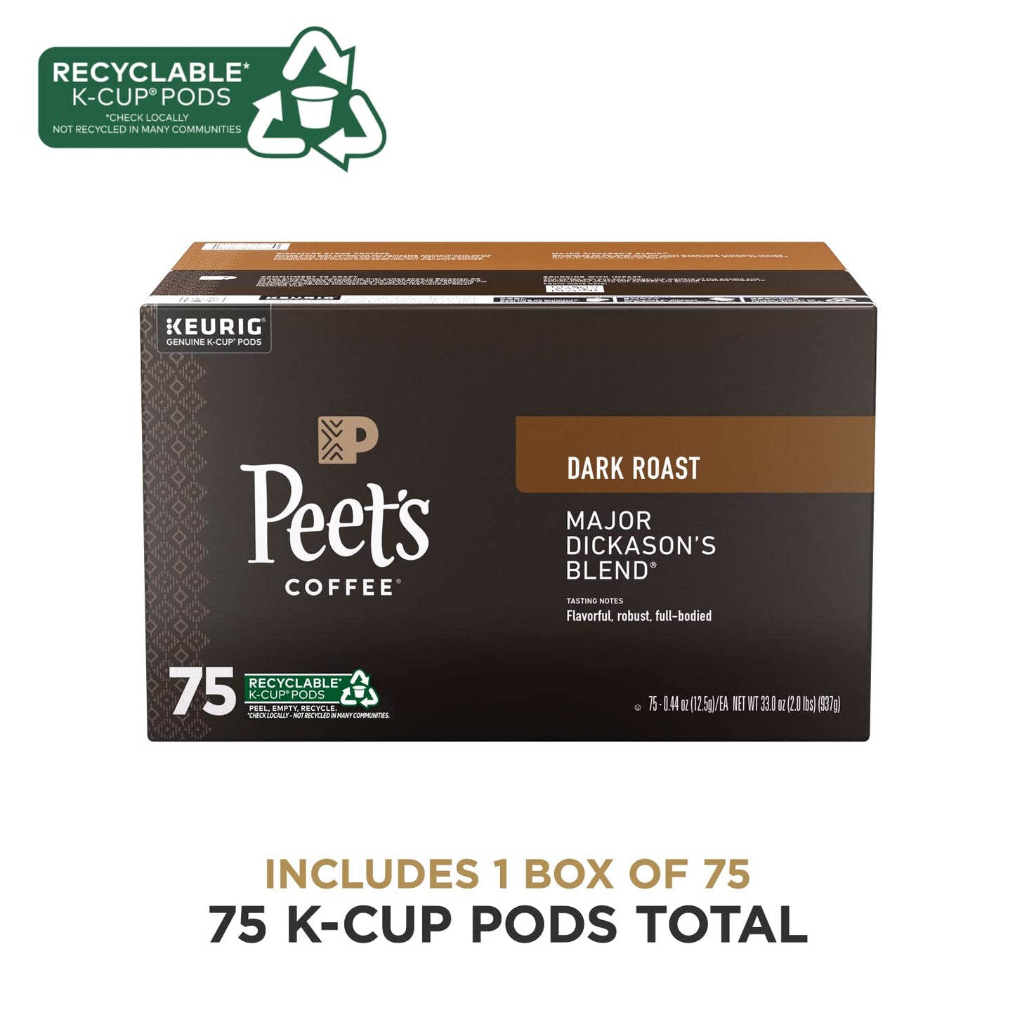 Peet's Coffee, Dark Roast Keurig K-Cup Pods, 100% Arabica Coffee - Maj