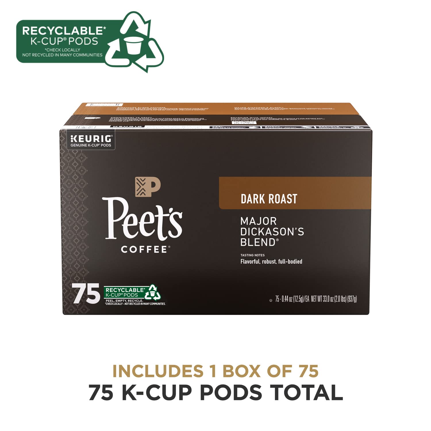 Peet's Coffee, Dark Roast Keurig K-Cup Pods, 100% Arabica Coffee - Maj